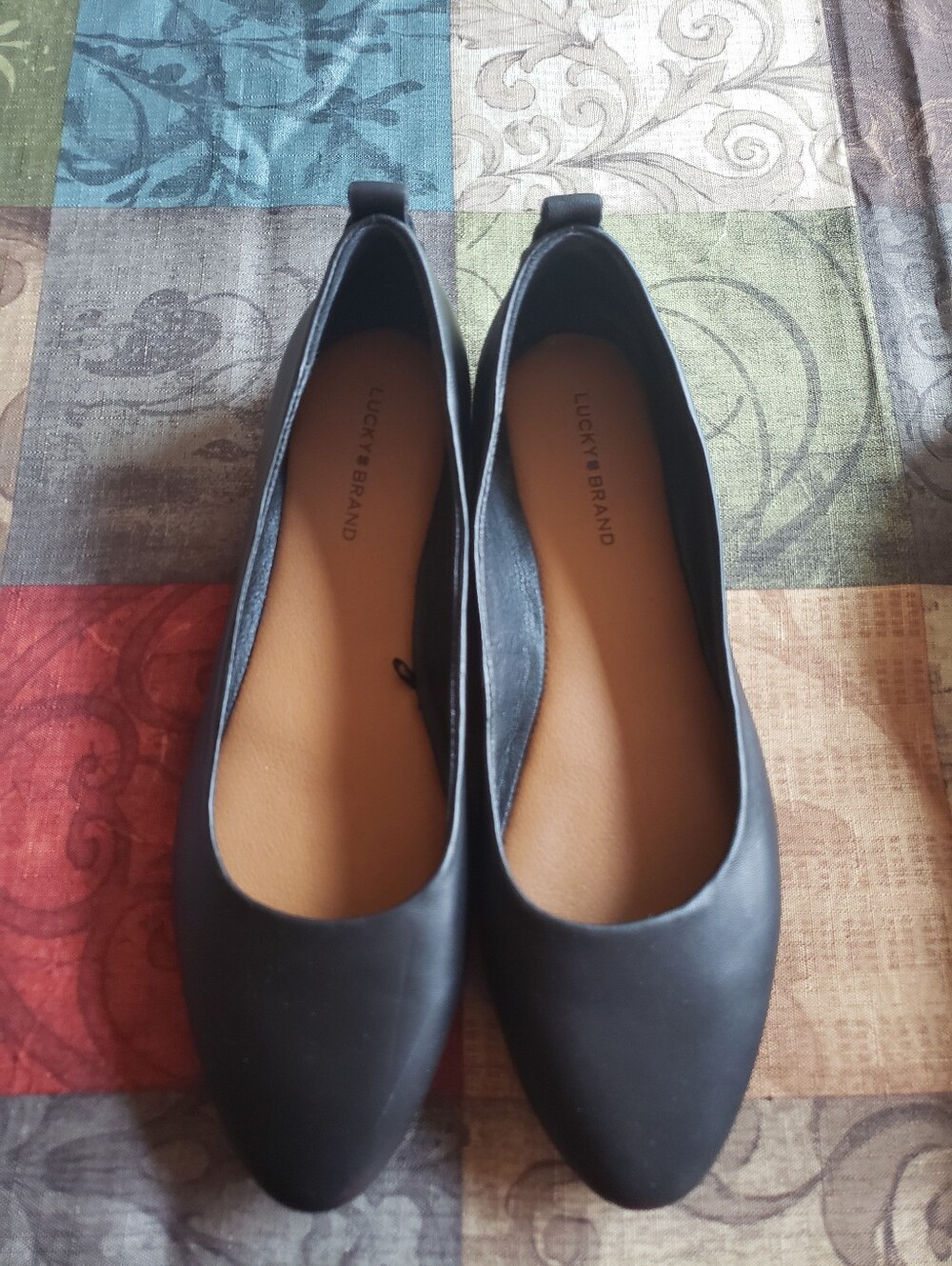 Lucky Brand Canison Almond Toe Black Leather Ballet Flat